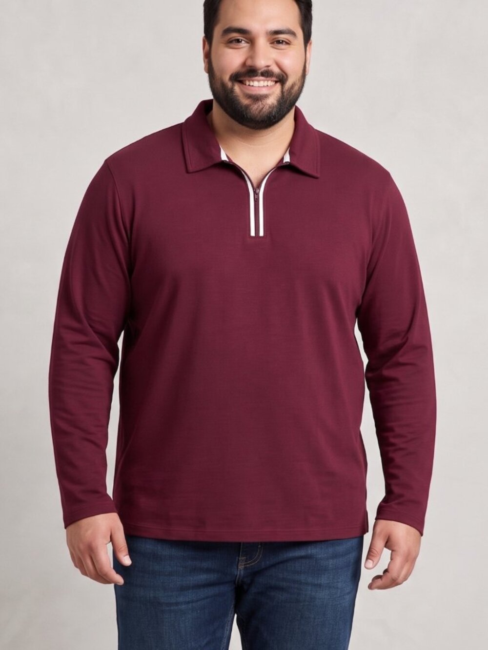 NWT V Valanch Mens Burgundy Quarter Zip Long Sleeve Polo Shirt XL